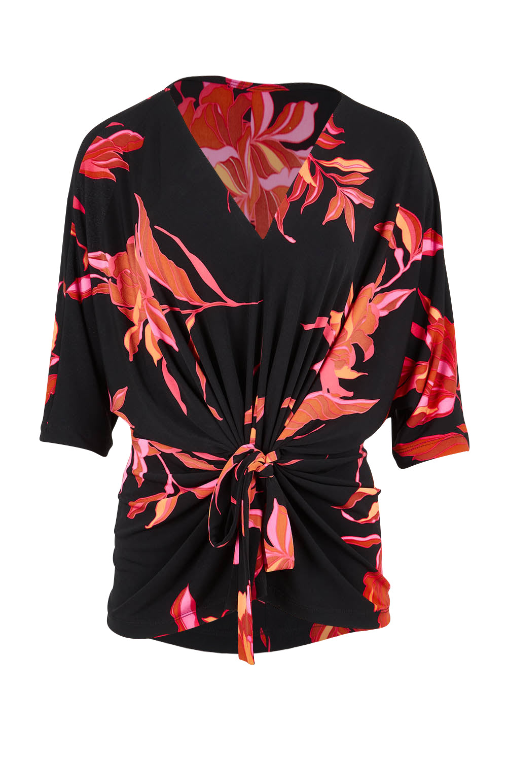 Product shot of The Printed Niamh Top in colour Firelight (Black), from the front