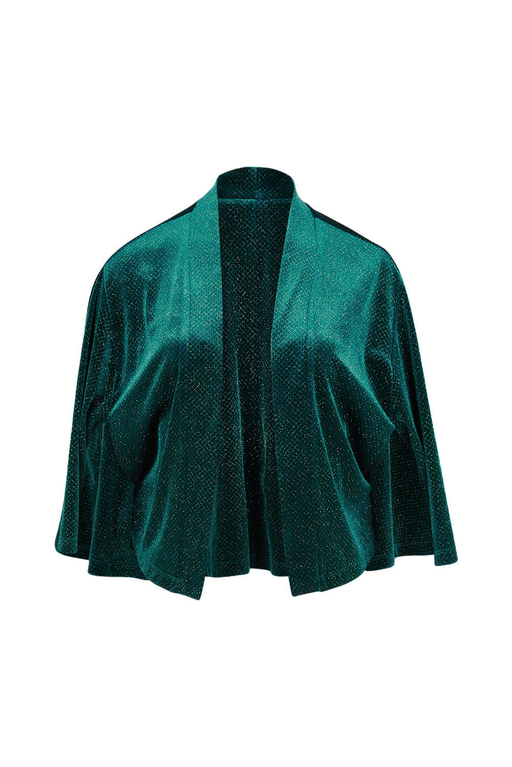 Product shot of the Lynette Velvet Cape in colour Jade (Green), from the front
