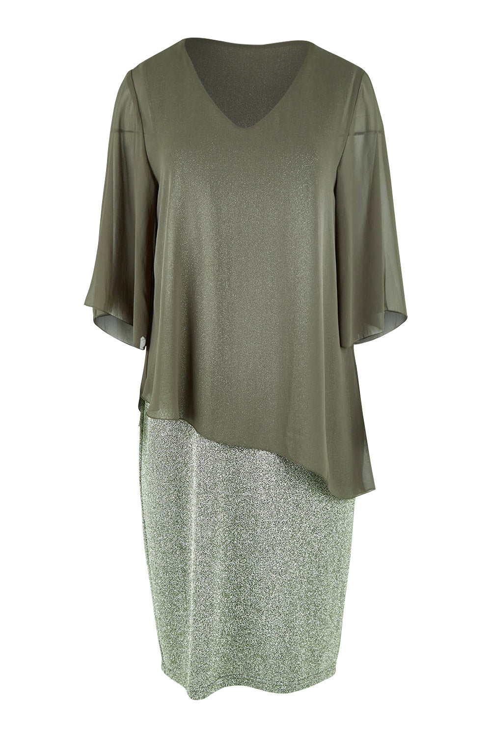 Product shot of the Bridgette Dress in colour Khakisilv (Green), from the front