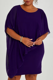 Model Alexis wearing size 16 of the Beatrice Dress in colour Purple (Purple), from the front, cropped image