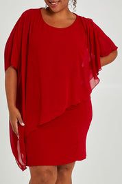 Model Alexis wearing size 16 of the Beatrice Dress in colour Red (Red), from the front, cropped image