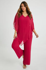 Model Laura wearing size 14 of the Marie Pants in colour Granita (Pink), from the front, showing the whole outfit