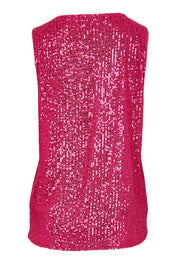 Product shot of the Reece Top in colour Cerise (Metallics), from the back
