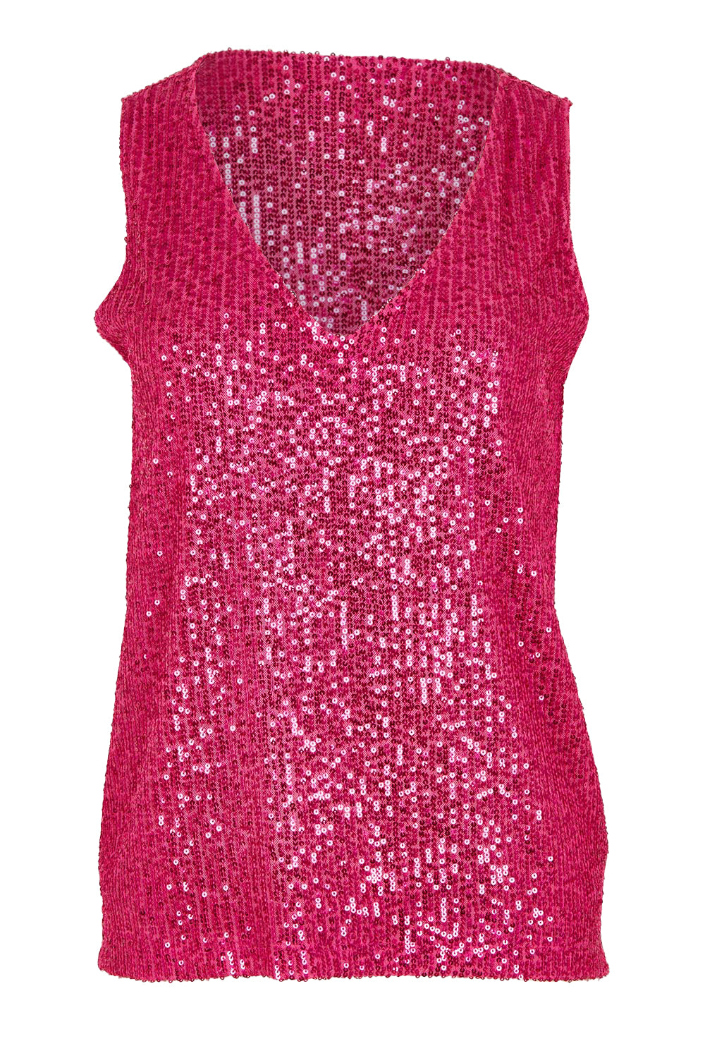 Product shot of the Reece Top in colour Cerise (Metallics), from the front