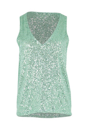Product shot of the Reece Sequin Top – Mint in colour Mint, from the front