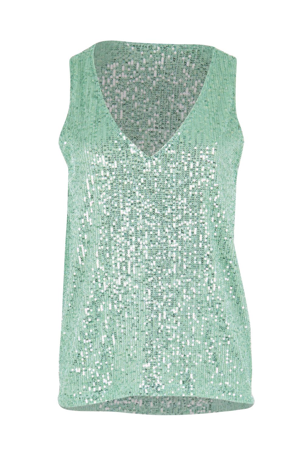 Product shot of the Reece Sequin Top – Mint in colour Mint, from the front