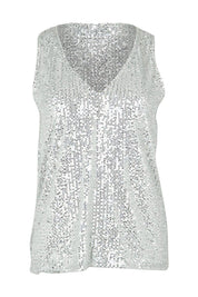 Product shot of the Reece Top in colour Silver (Metallics), from the front
