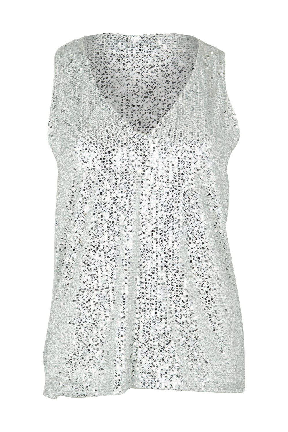 Product shot of the Reece Top in colour Silver (Metallics), from the front