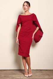 Model Maddiec wearing size 10 of the Cora Dress – Garnet in colour Garnet, from the front
