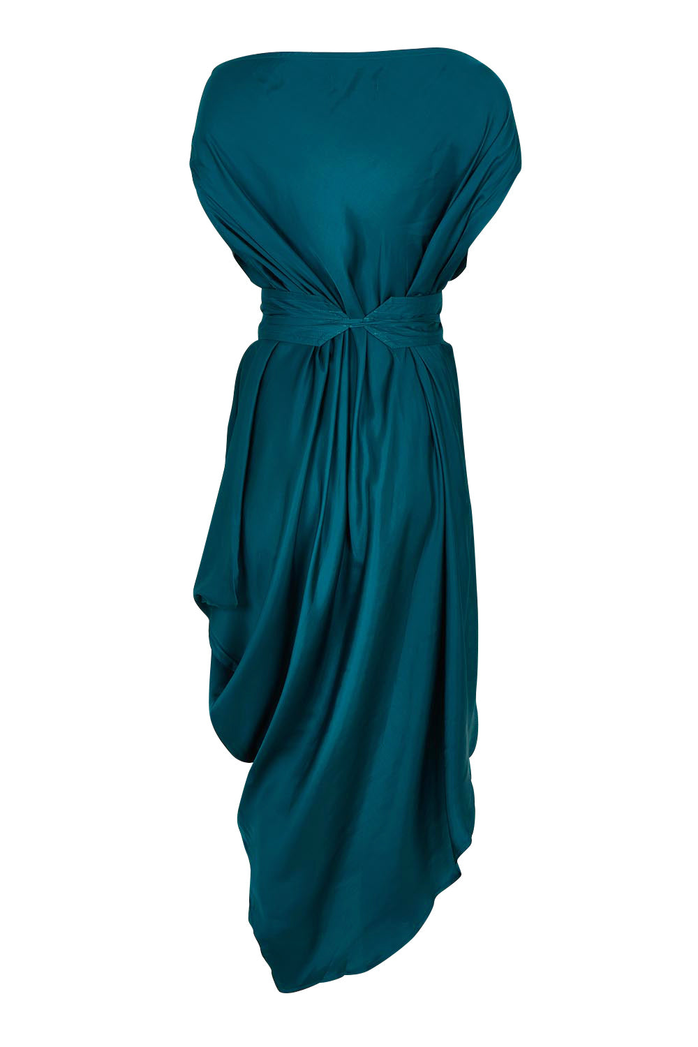 Product shot of the Hayley Dress in colour Ocean (Green), from the back