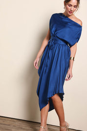 Model Maddiec wearing size 10 of the Hayley Dress – Orionblue in colour Orionblue, from the front