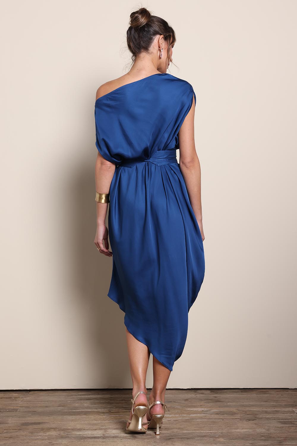 Model Maddiec wearing size 10 of the Hayley Dress – Orionblue in colour Orionblue, from the front