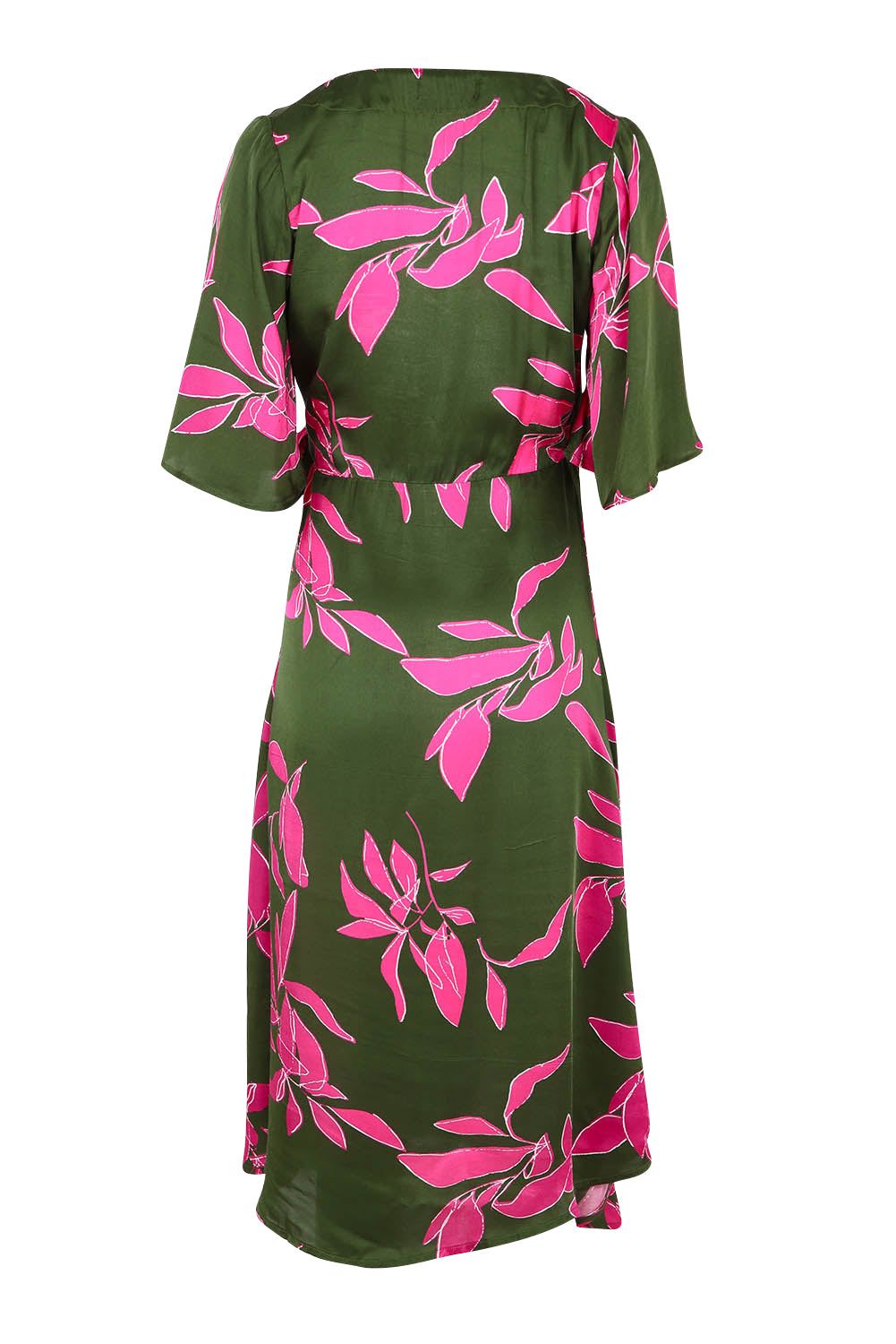 Product shot of the Ailin Wrap Dress in colour Vividflora (Green), from the back