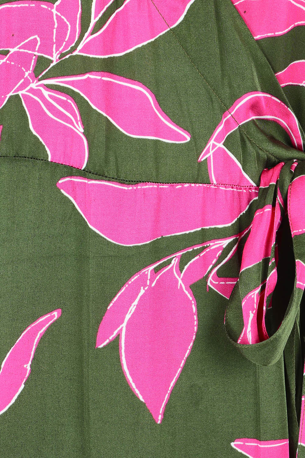 Product shot of the Ailin Wrap Dress in colour Vividflora (Green), detail