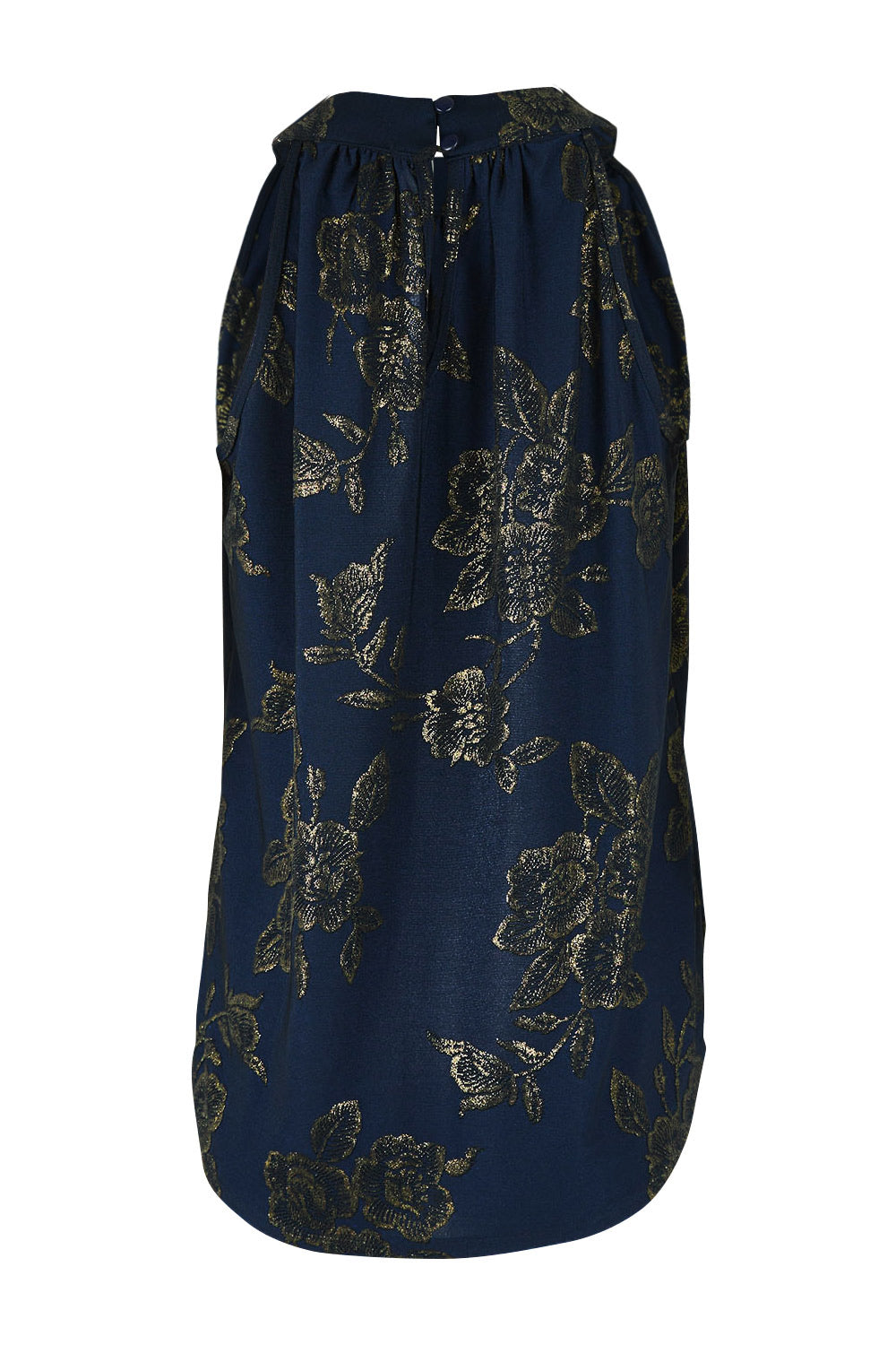 Product shot of the Cara Top in colour Navygold (Blue), from the back