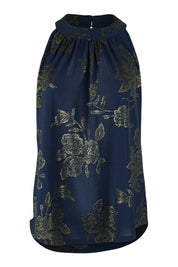 Product shot of the Cara Top in colour Navygold (Blue), from the front