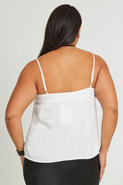 Model Ashleigh wearing size 16 of the Clarice Camisole in colour Snow (White), from the back