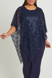 Model Ashleigh wearing size 16 of the Ann Marie Top in colour Navy (Blue), from the front, cropped image