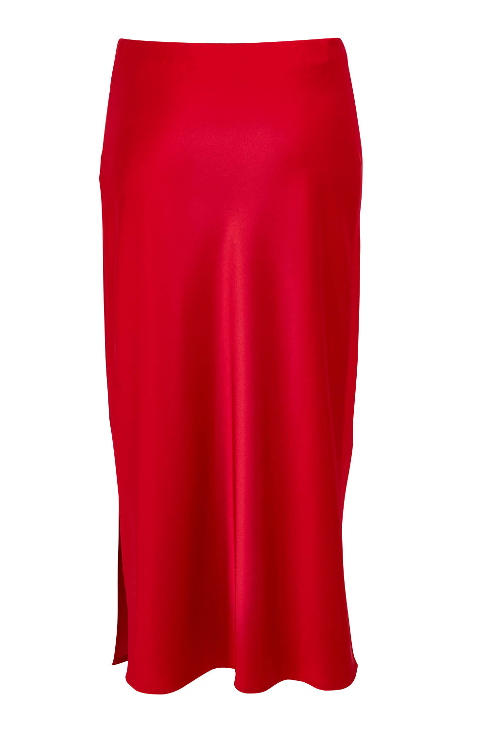 Product shot of the Loulou Satin Skirt in colour Red (Red), from the back
