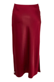 Product shot of the Loulou Satin Skirt in colour Shiraz (Red), from the back