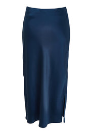 Product shot of the Loulou Satin Skirt in colour Steelblue (Blue), from the front