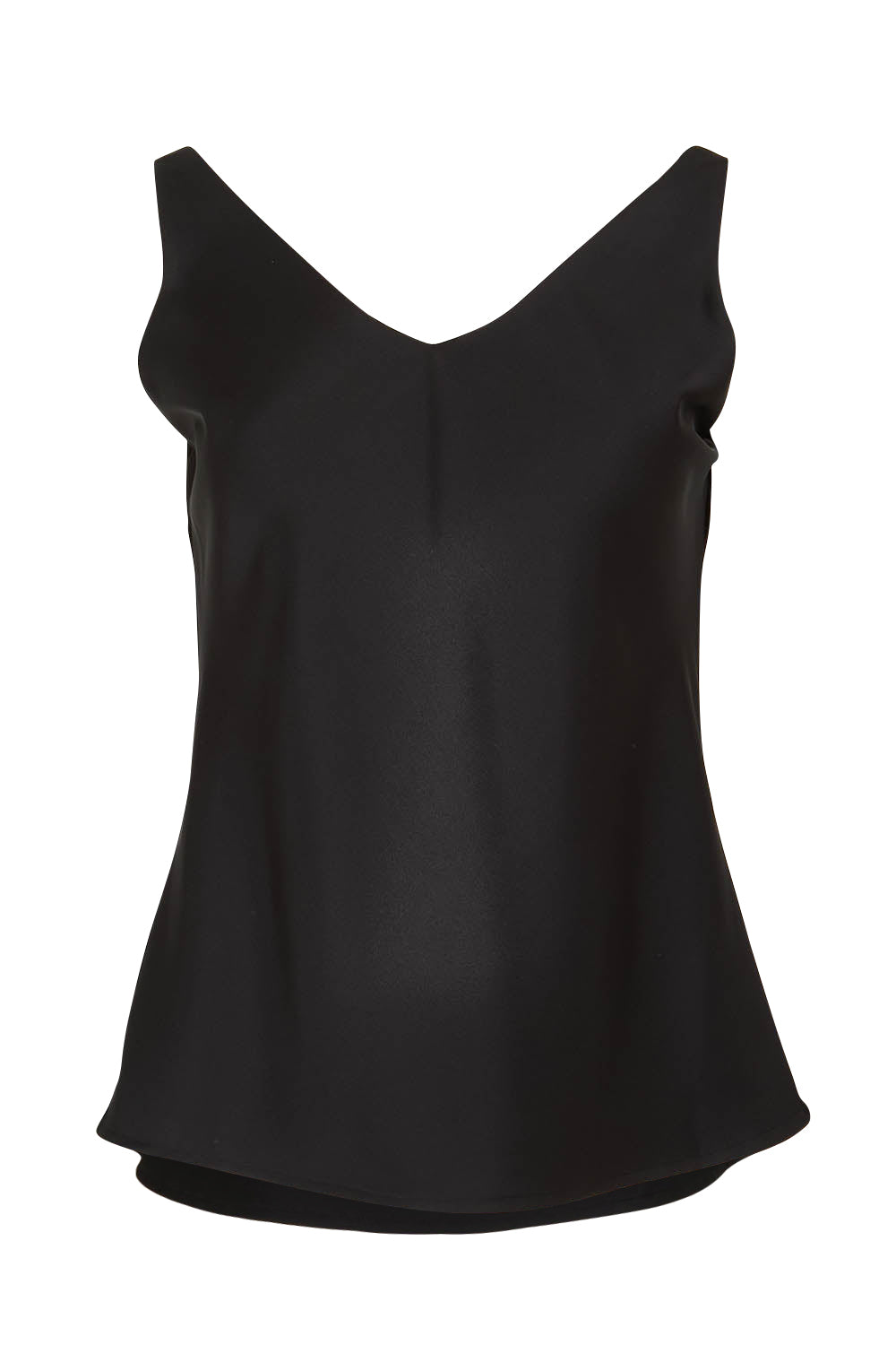Product shot of the Loulou Satin Camisole in colour Black (Black), from the front