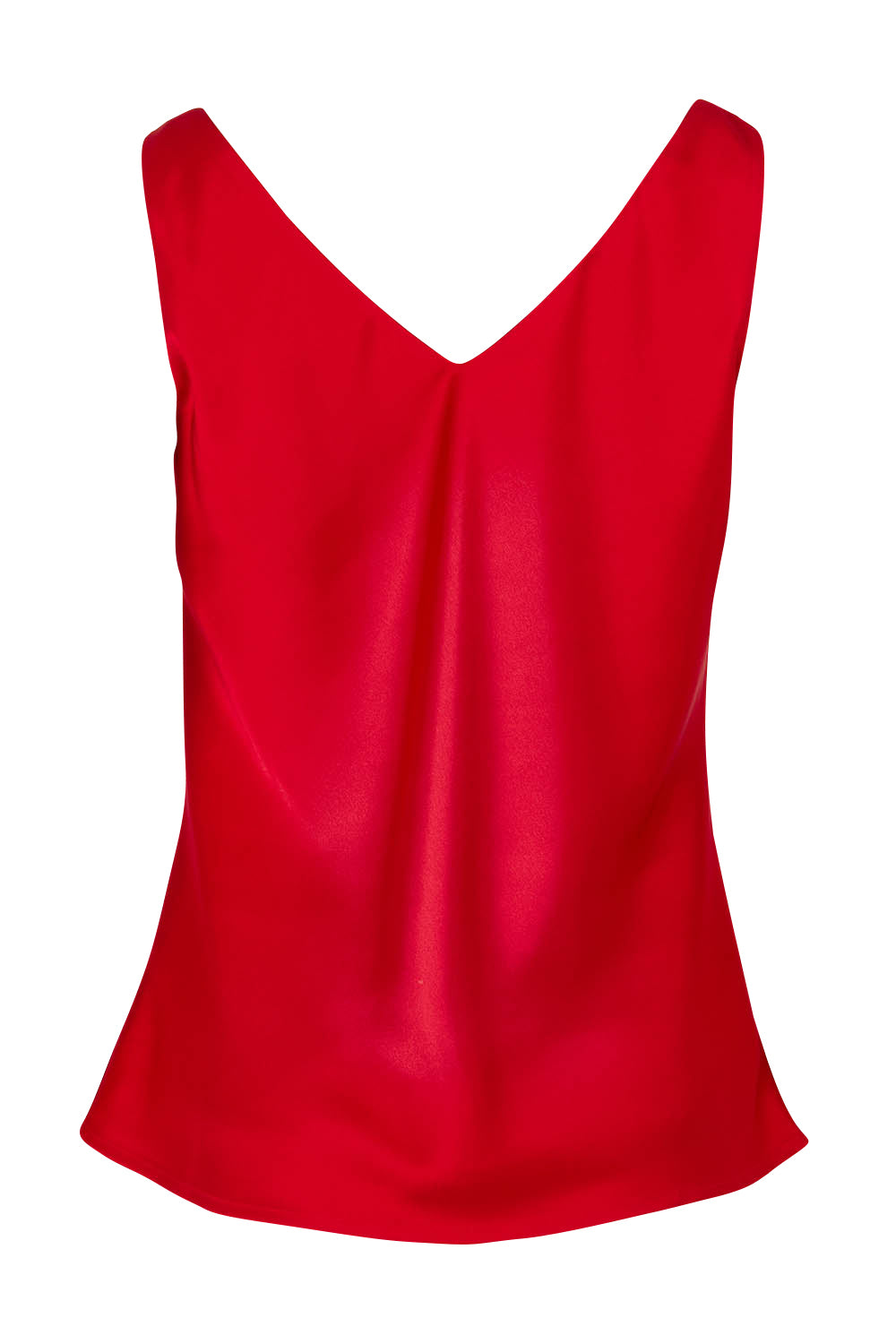 Product shot of the Loulou Satin Camisole in colour Red (Red), from the back