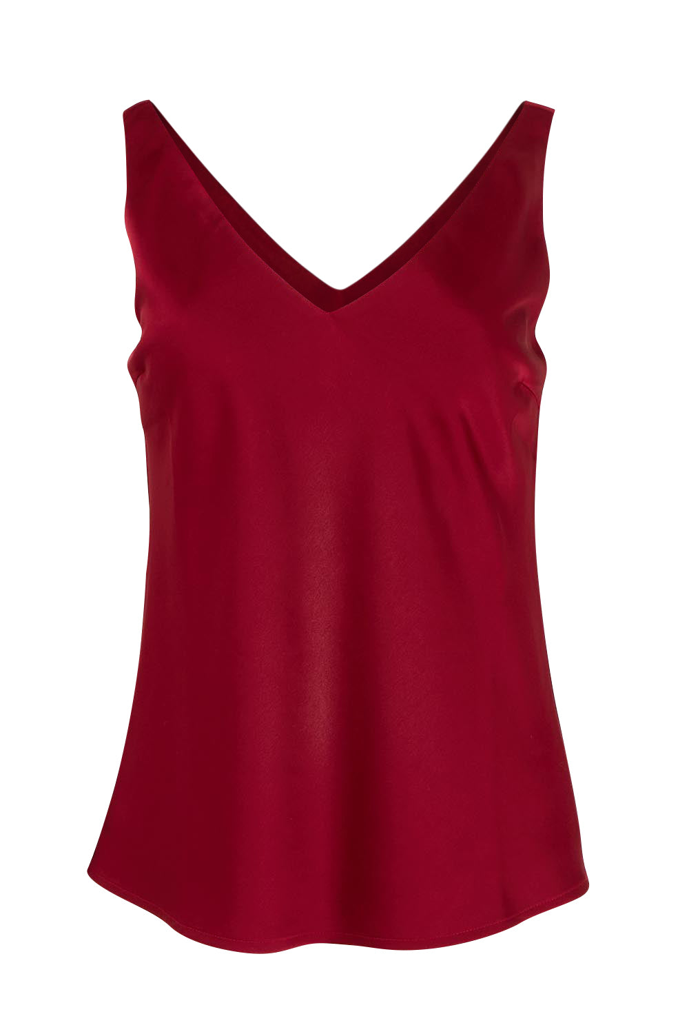 Product shot of the Loulou Satin Camisole in colour Shiraz (Red), from the front