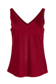 Product shot of the Loulou Satin Camisole in colour Shiraz (Red), from the front