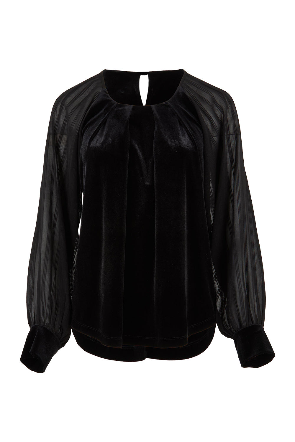 Product shot of the Leyla Velvet Blouse in colour Black (Black), from the front