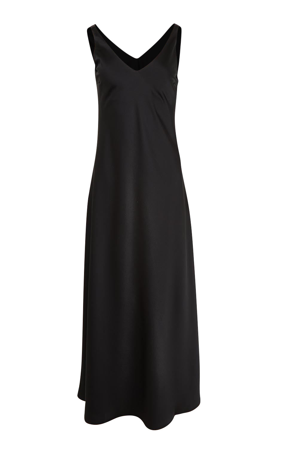 Product shot of the Loulou Satin Slip Dress in colour Black (Black), from the front