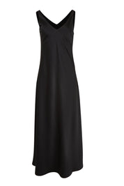 Product shot of the Loulou Satin Slip Dress in colour Black (Black), from the front