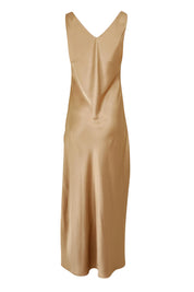 Product shot of the Loulou Satin Slip Dress in colour Latte, from the back