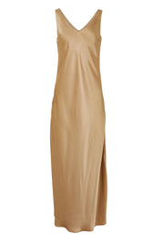 Product shot of the Loulou Satin Slip Dress in colour Latte, from the front