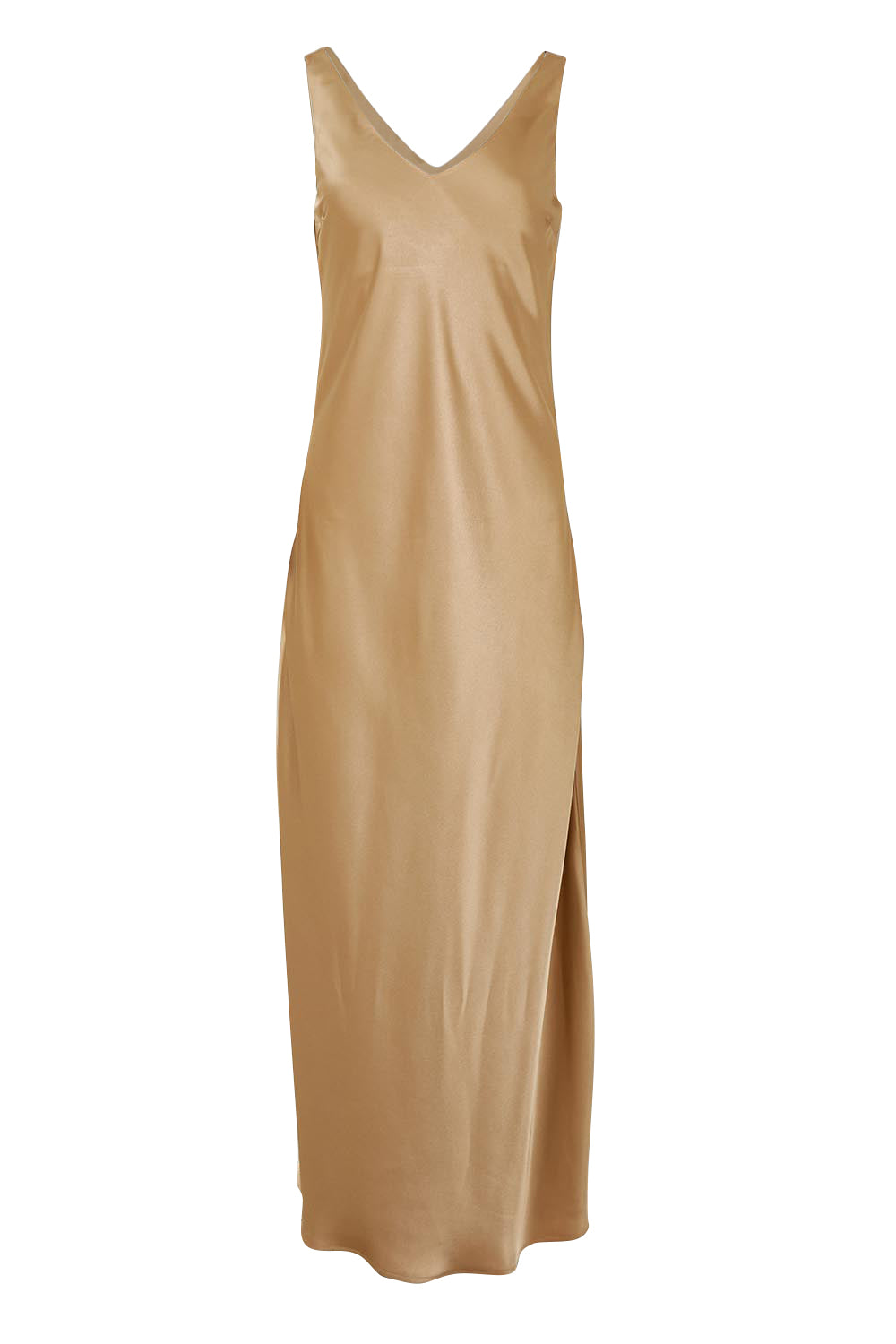 Product shot of the Loulou Satin Slip Dress in colour Latte, from the front