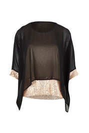 Product shot of the Ria Top in colour Blackgold (Black), from the front