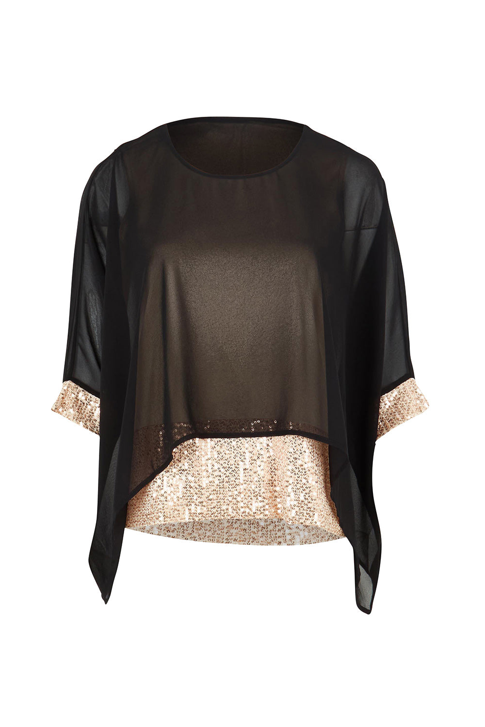 Product shot of the Ria Top in colour Blackgold (Black), from the front