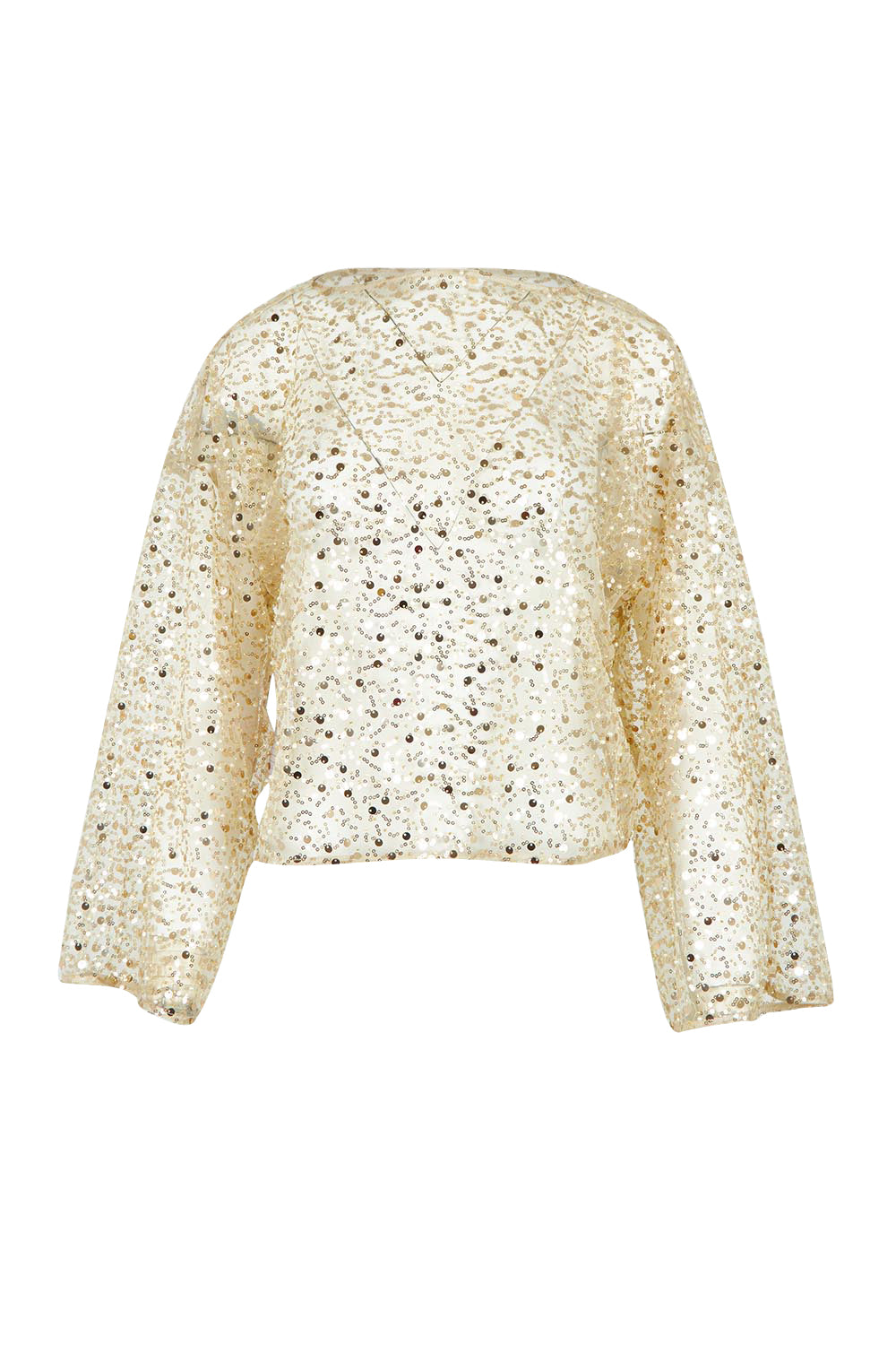 Product shot of the Nina Sequin Top in colour Gold (Metallics), from the front