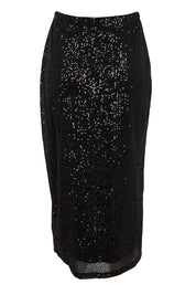 Product shot of the Reegan Sequin Skirt in colour Black (Metallics), from the back