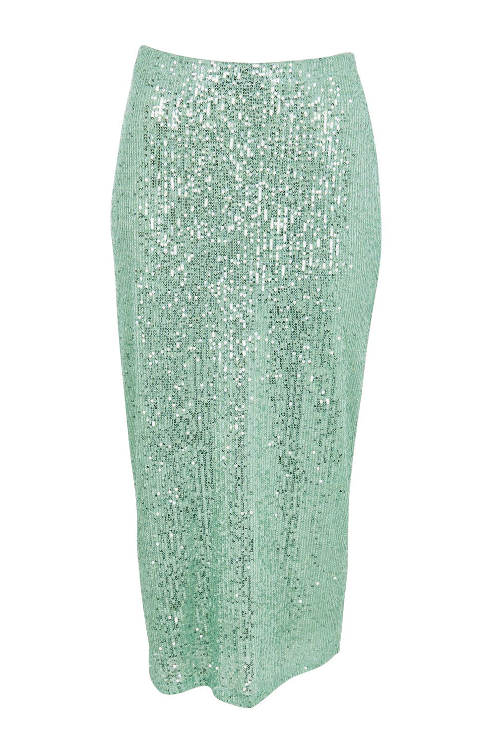 Product shot of the Reegan Sequin Skirt – Mint in colour Mint, from the front