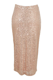 Product shot of the Reegan Sequin Skirt in colour Rosegold (Metallics), from the back