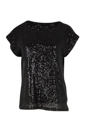 Product shot of the Reegan Sequin Top – Black in colour Black, from the front