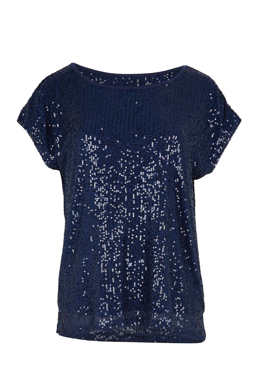 Product shot of the Reegan Sequin Top – Navy in colour Navy, from the front
