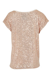 Product shot of the Reegan Sequin Top in colour Rosegold (Metallics), from the back