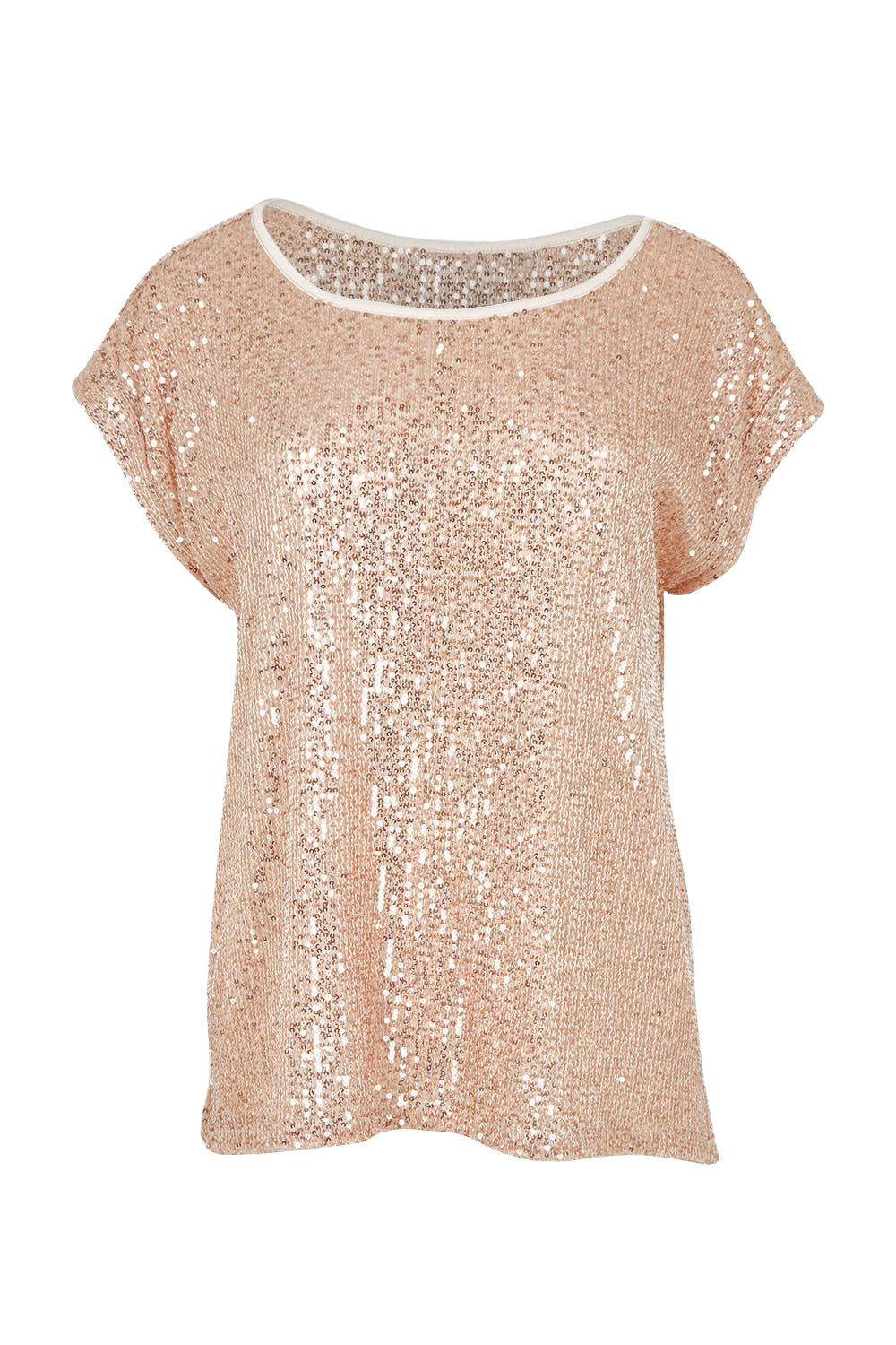 Product shot of the Reegan Sequin Top in colour Rosegold (Metallics), from the front