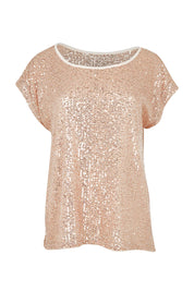 Product shot of the Reegan Sequin Top in colour Rosegold (Metallics), from the front