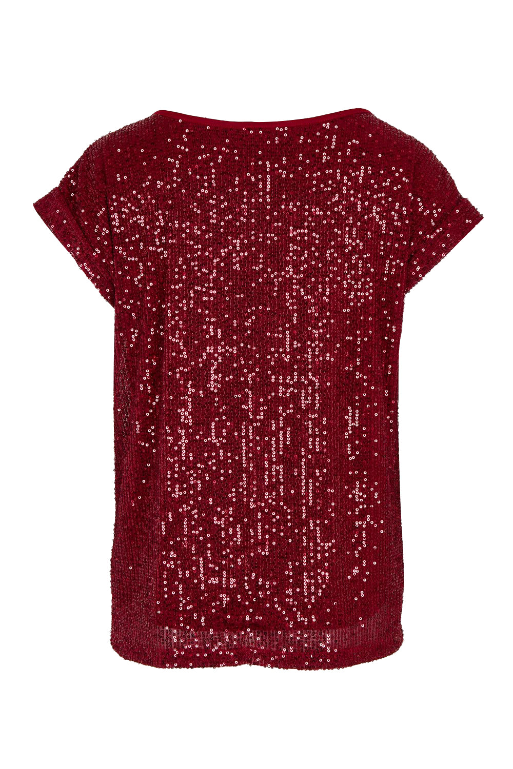 Product shot of the Reegan Sequin Top in colour Rouge (Metallics), from the back