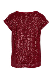 Product shot of the Reegan Sequin Top in colour Rouge (Metallics), from the back