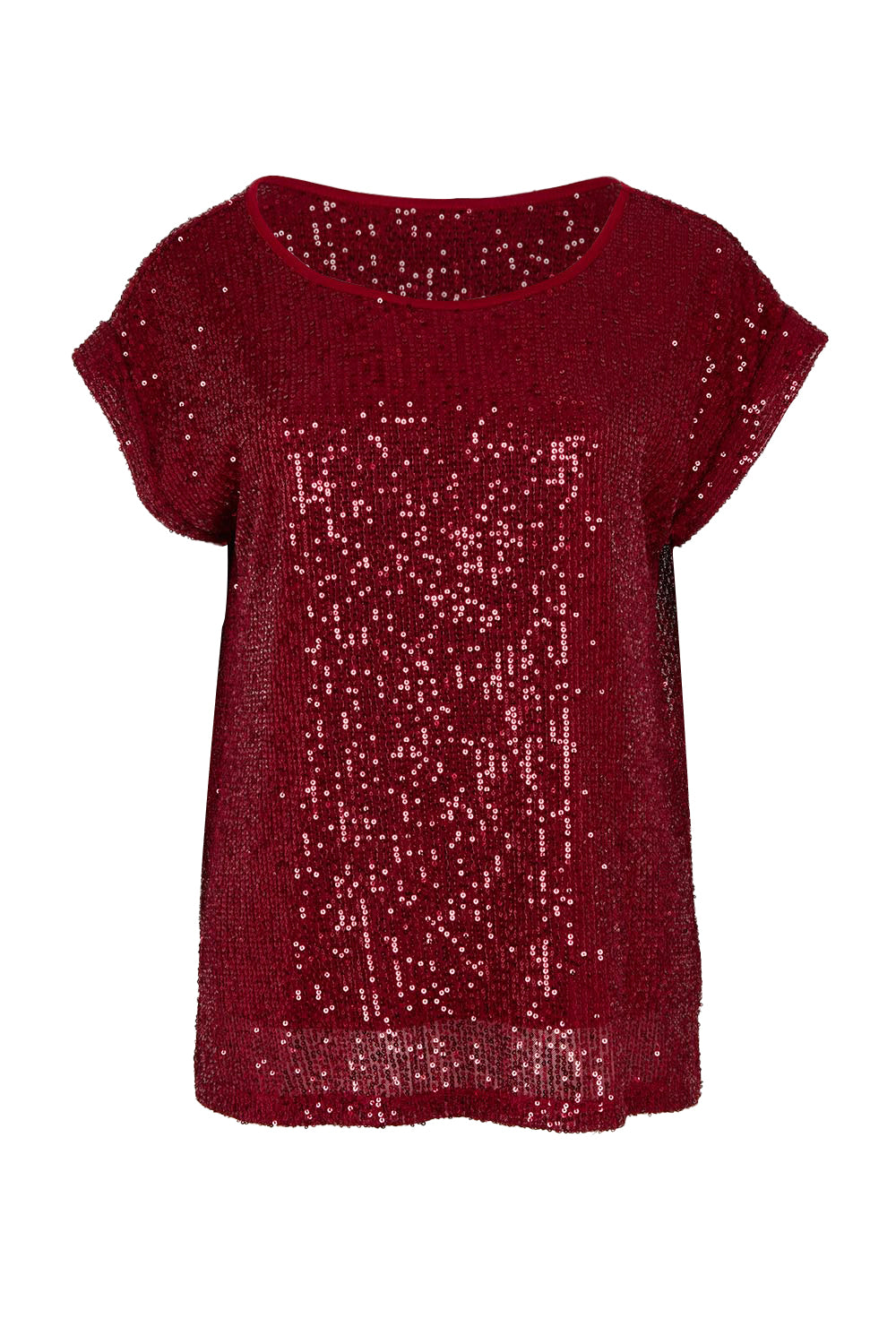 Product shot of the Reegan Sequin Top in colour Rouge (Metallics), from the front