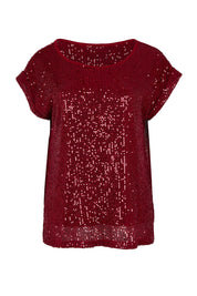 Product shot of the Reegan Sequin Top in colour Rouge (Metallics), from the front